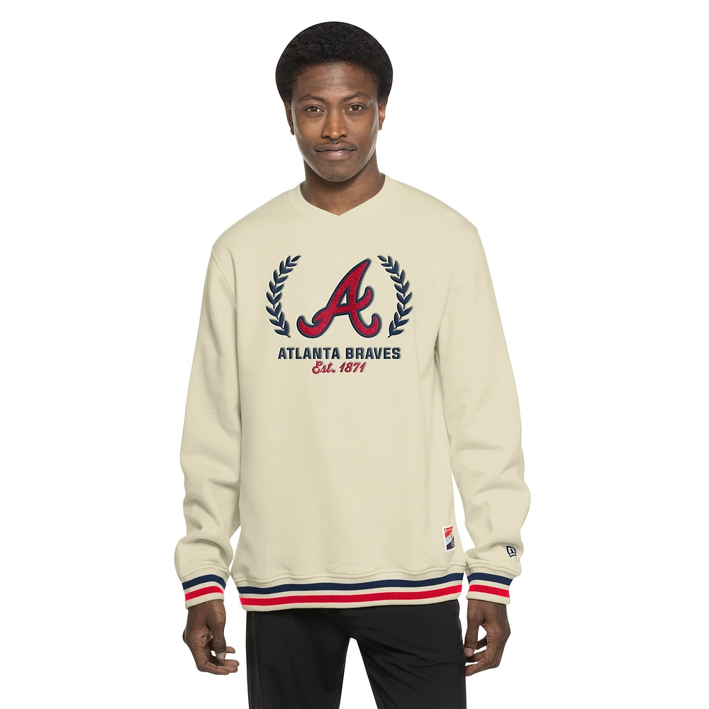 Men's New Era Cream Atlanta Braves Throwback Pullover Sweatshirt
