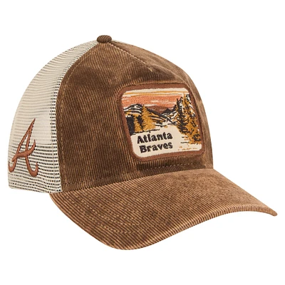 Casquette camionneur ajustable New Era marron foncé Atlanta Braves Vintage Landscape 9TWENTY A-Frame pour homme