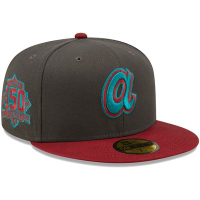 Men's New Era Graphite/Cardinal Atlanta Braves Cooperstown Collection 150th Anniversary Titlewave 59FIFTY - Fitted Hat