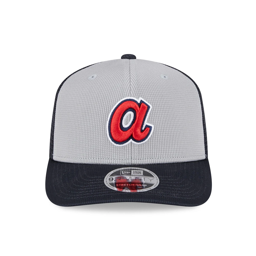 Men's New Era  Gray/Black Atlanta Braves 2025 Batting Practice 9SEVENTY Stretch-Snap Trucker Hat