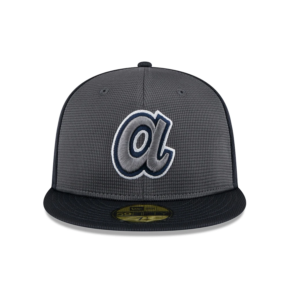 Men's New Era  Gray/Navy Atlanta Braves 2025 Batting Practice 59FIFTY Fitted Hat