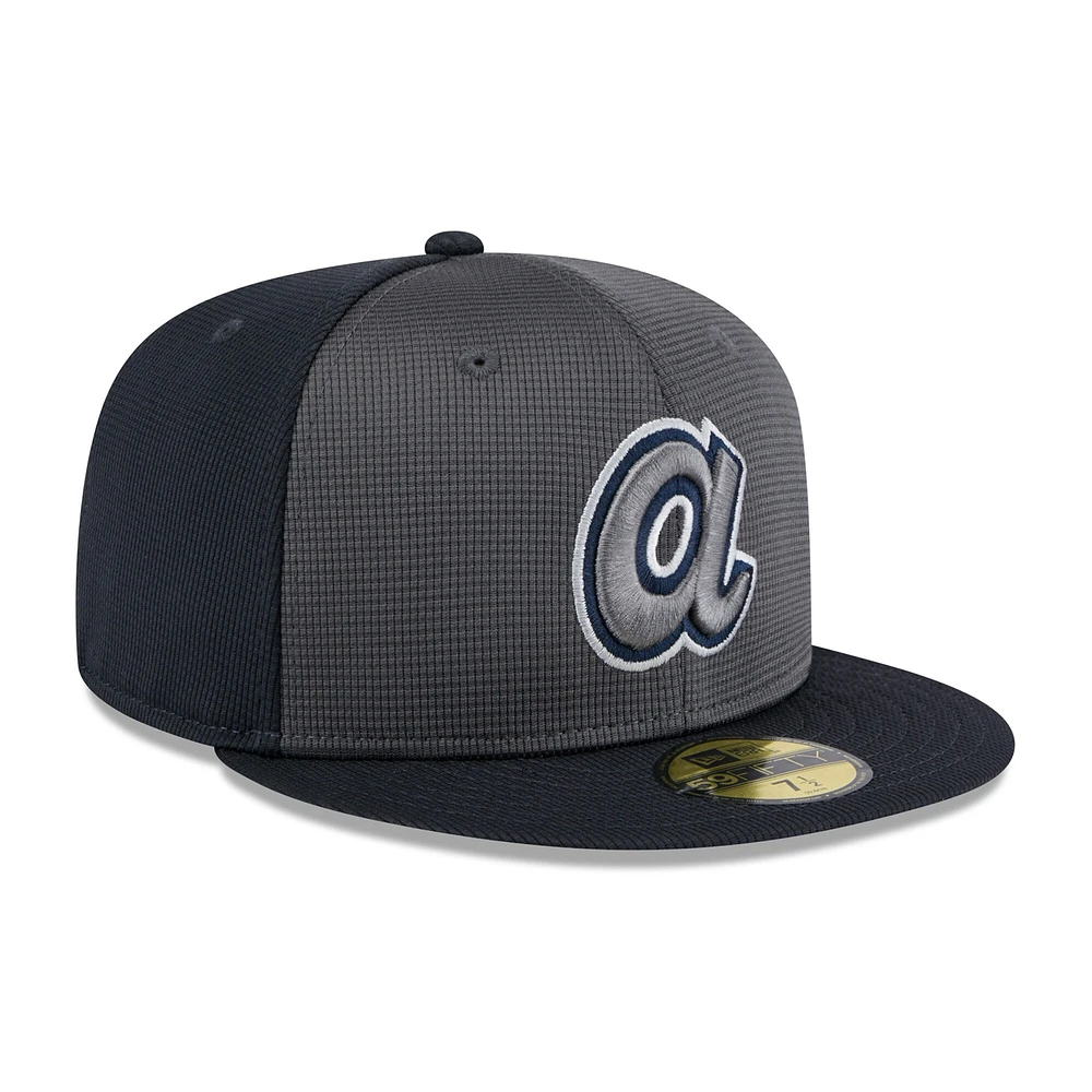 Men's New Era  Gray/Navy Atlanta Braves 2025 Batting Practice 59FIFTY Fitted Hat