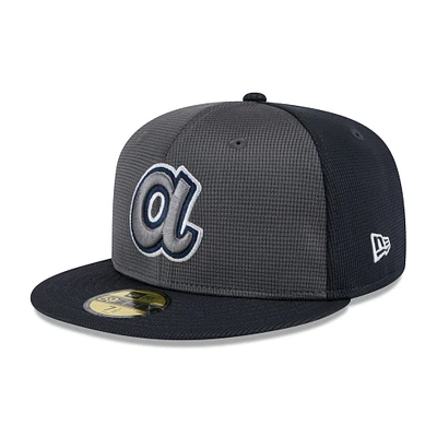 Men's New Era  Gray/Navy Atlanta Braves 2025 Batting Practice 59FIFTY Fitted Hat