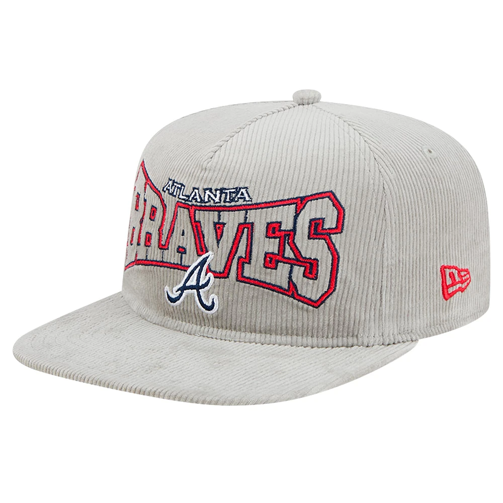 Casquette de golf à pression en velours côtelé Atlanta Braves grise New Era pour homme