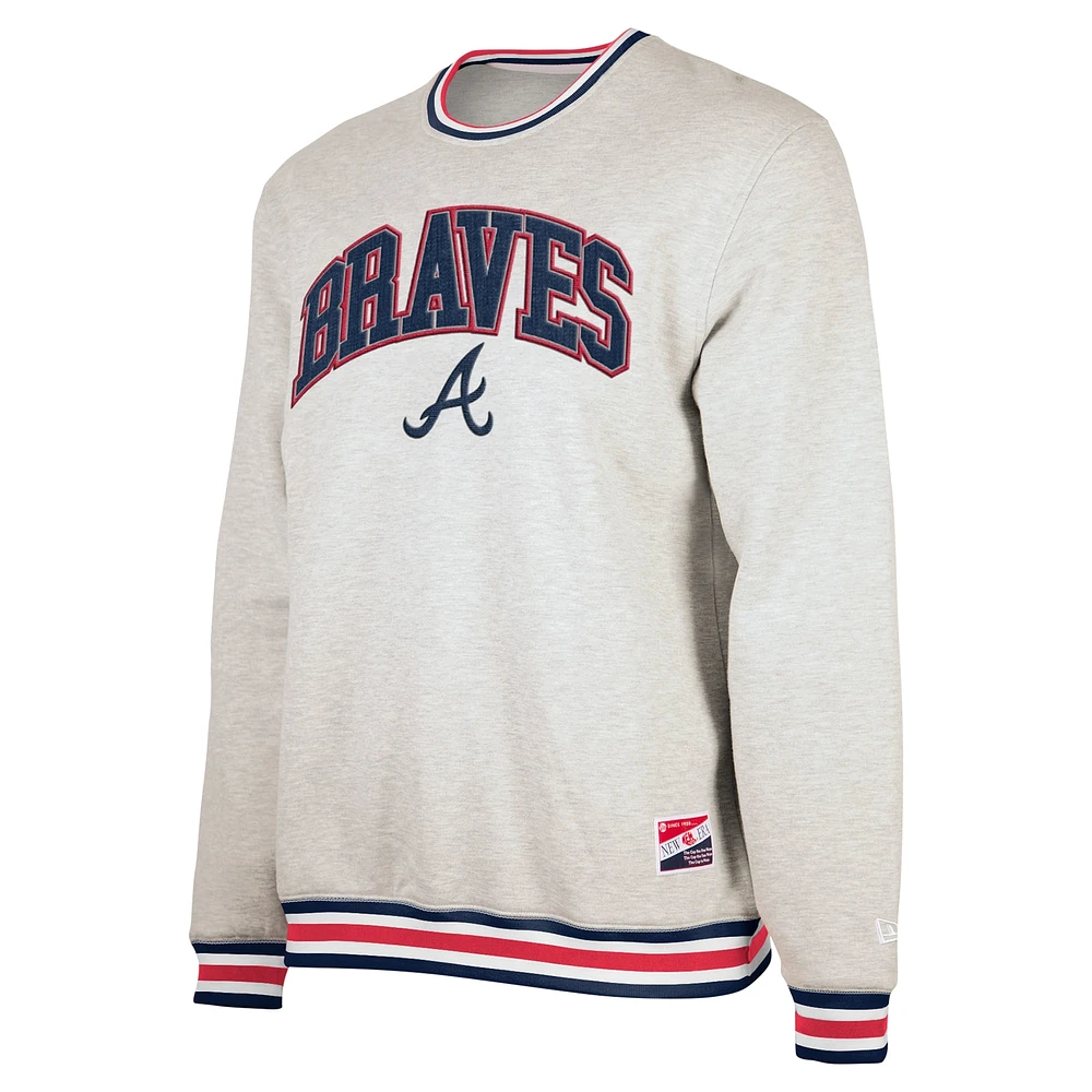 Men's New Era Heather Gray Atlanta Braves Throwback Classic Pullover Sweatshirt