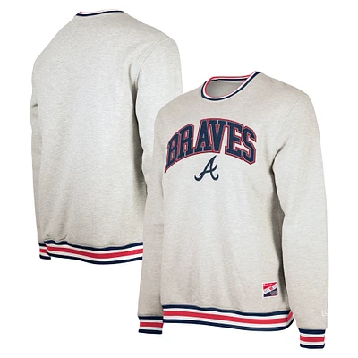 Men's New Era Heather Gray Atlanta Braves Throwback Classic Pullover Sweatshirt