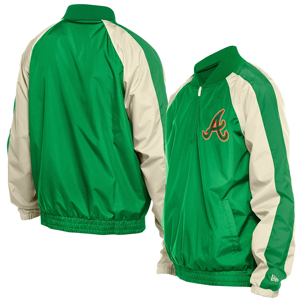 Men's New Era Kelly Green Atlanta Braves St. Patrick's Day Ripstop Raglan Quarter-Zip Windbreaker