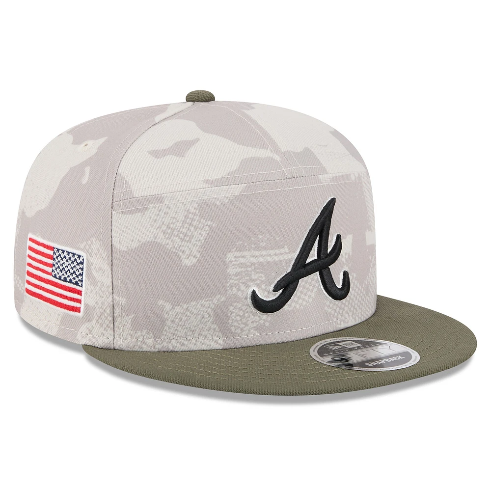 Men's New Era Light Beige/Olive Atlanta Braves 2025 Armed Forces Day Split Panel 9FIFTY Snapback Hat