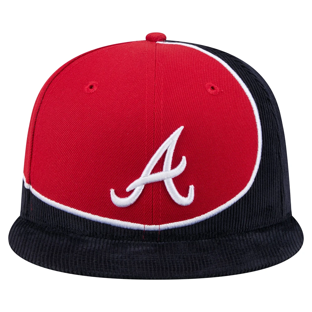 Men's New Era Navy/Red Atlanta Braves Retro Split Corduroy Snapback Hat