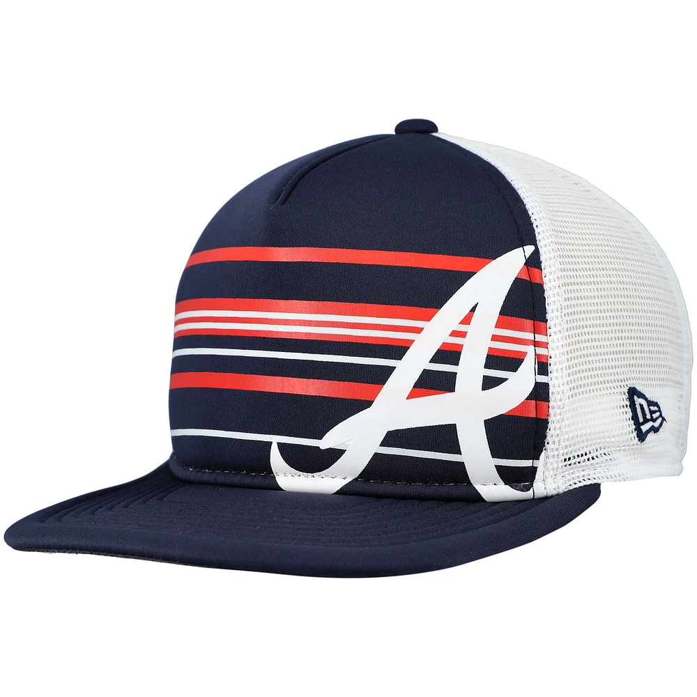 Men's New Era  Navy Atlanta Braves A-Frame Trucker 9FIFTY Snapback Hat
