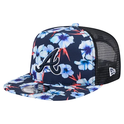 Men's New Era Navy Atlanta Braves Adventure Pattern Golfer Trucker Snapback Hat