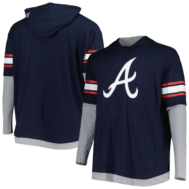 Sweat à capuche Big & Tall Twofer New Era pour homme bleu marine Atlanta Braves