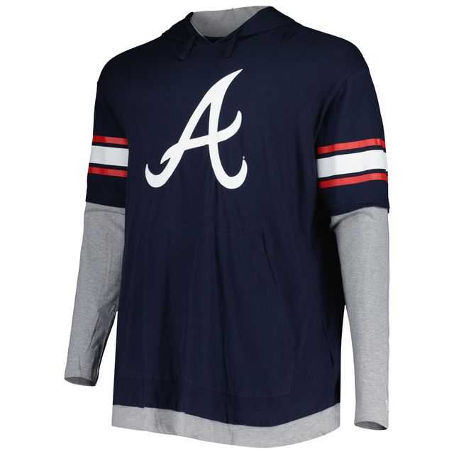 Sweat à capuche Big & Tall Twofer New Era pour homme bleu marine Atlanta Braves