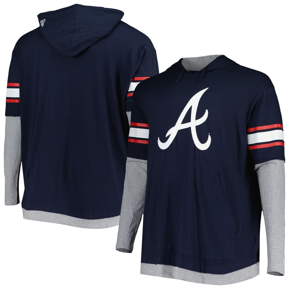 Men's New Era Navy Atlanta Braves Big & Tall Twofer Pullover Hoodie