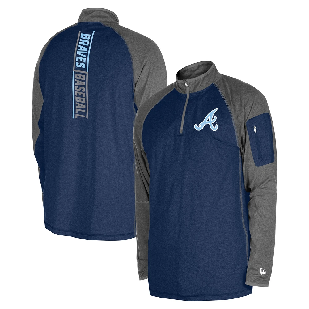 Men's New Era Navy Atlanta Braves Father's Day Raglan Quarter-Zip Top