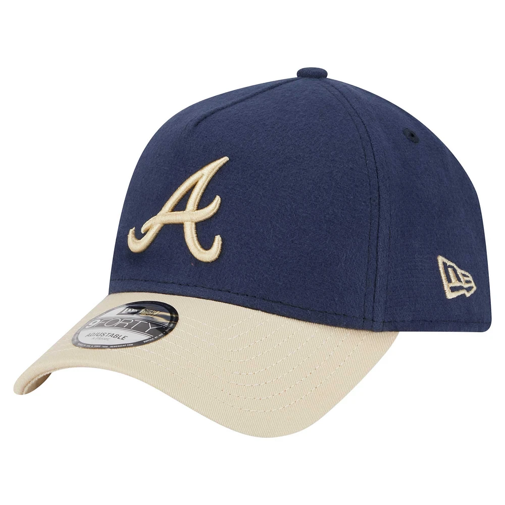 Casquette ajustable A-Frame 9FORTY en moleskine bleu marine pour homme New Era Atlanta Braves