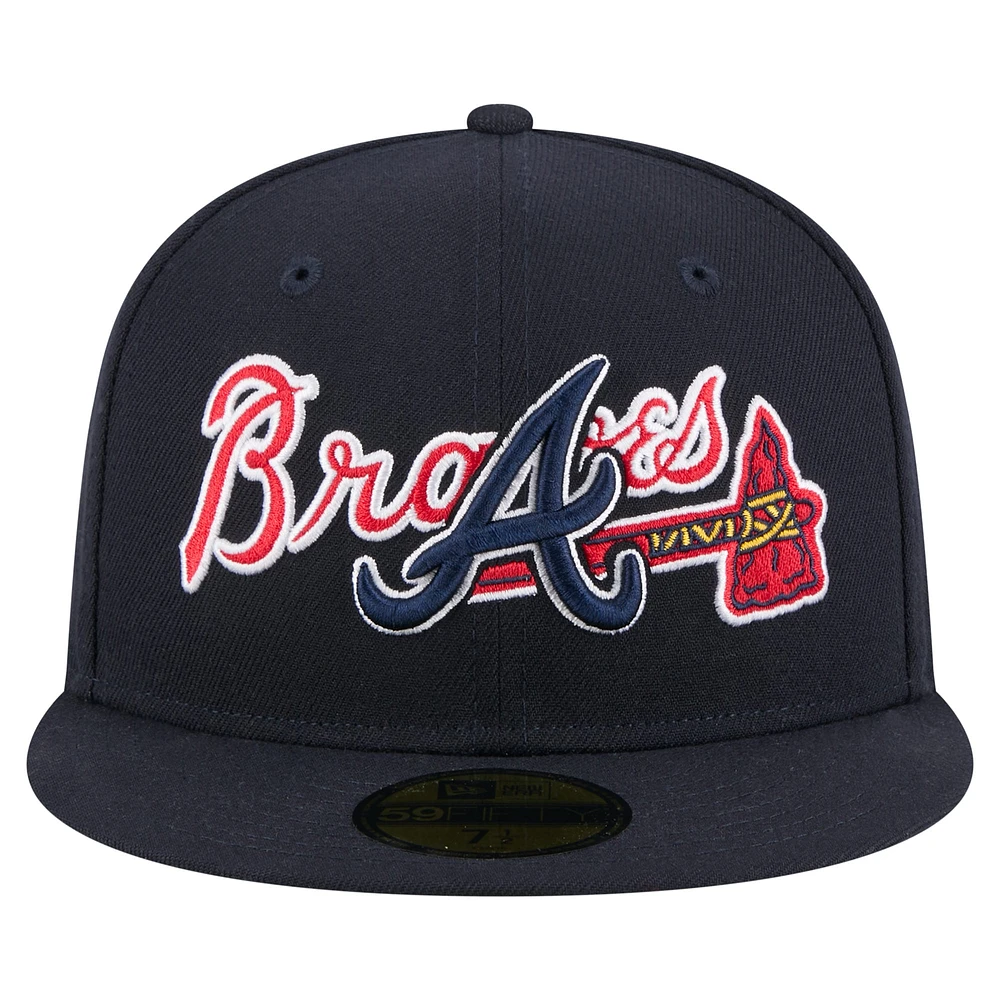 Men's New Era Navy Atlanta Braves Overlap 59FIFTY Fitted Hat