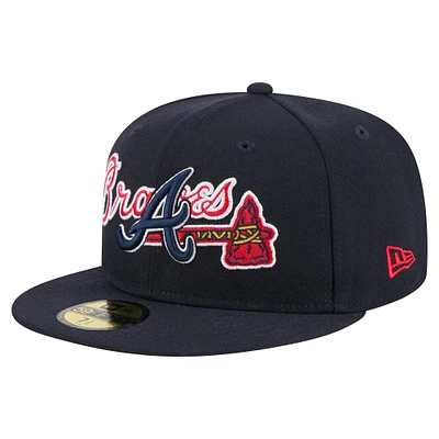 Men's New Era Navy Atlanta Braves Overlap 59FIFTY Fitted Hat