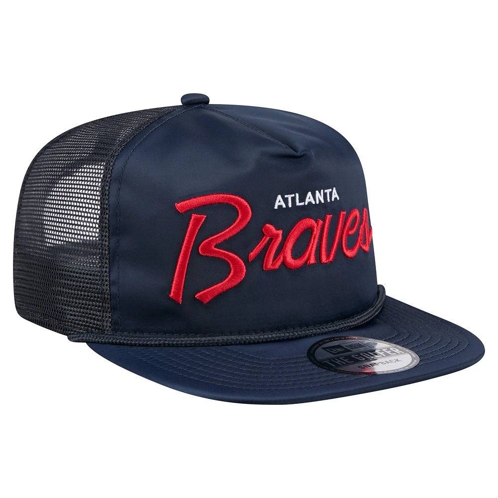 Men's New Era Navy Atlanta Braves Retro Satin Script Golfer Adjustable Hat