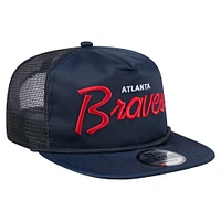 Men's New Era Navy Atlanta Braves Retro Satin Script Golfer Adjustable Hat