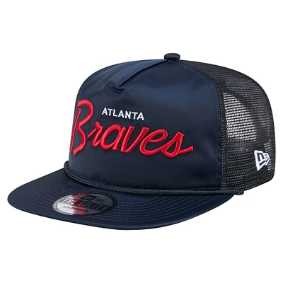 Men's New Era Navy Atlanta Braves Retro Satin Script Golfer Adjustable Hat