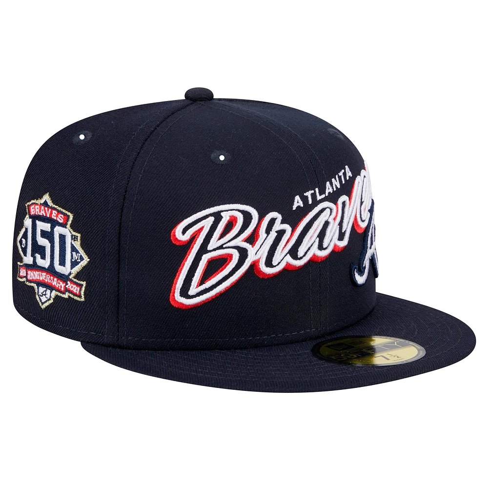 Men's New Era Navy Atlanta Braves Script Sided 59FIFTY Fitted Hat