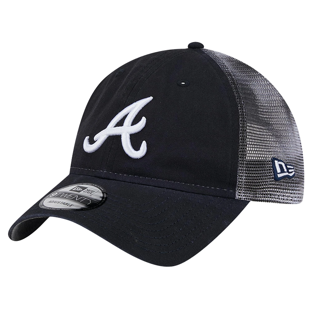 Men's New Era Navy Atlanta Braves Team Slick Trucker 9TWENTY Adjustable Hat