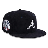 Casquette ajustée 59FIFTY en velours côtelé bleu marine Atlanta Braves New Era pour hommes