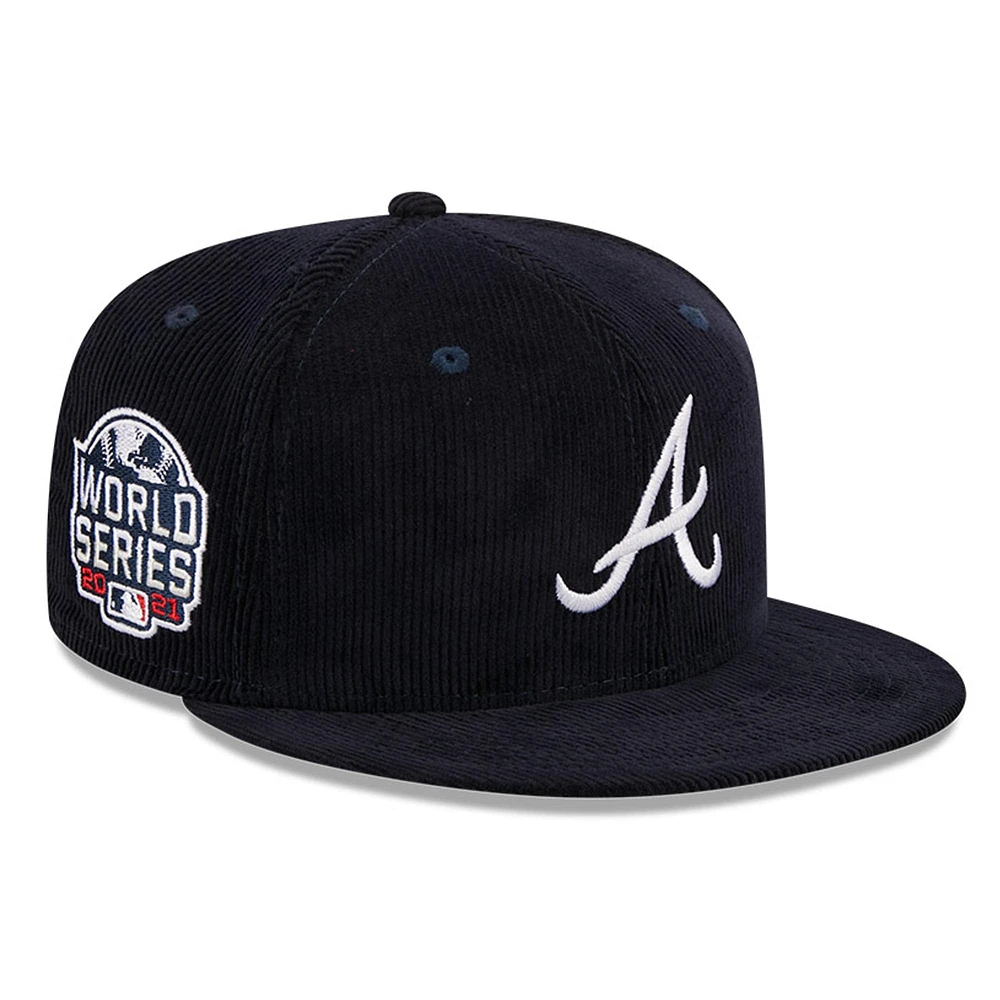 Casquette ajustée 59FIFTY en velours côtelé bleu marine Atlanta Braves New Era pour hommes