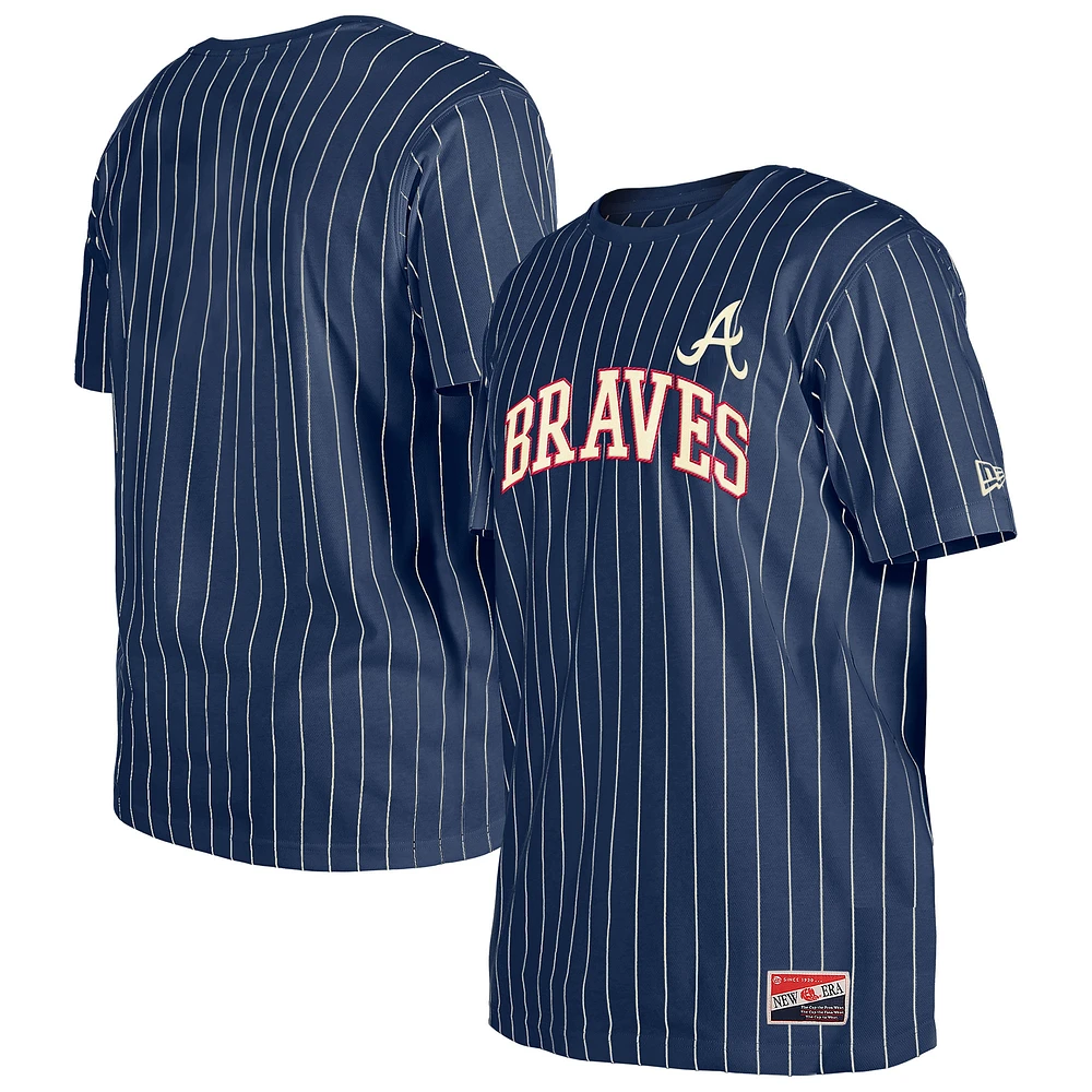 Men's New Era Navy Atlanta Braves Throwback Pinstripe T-Shirt