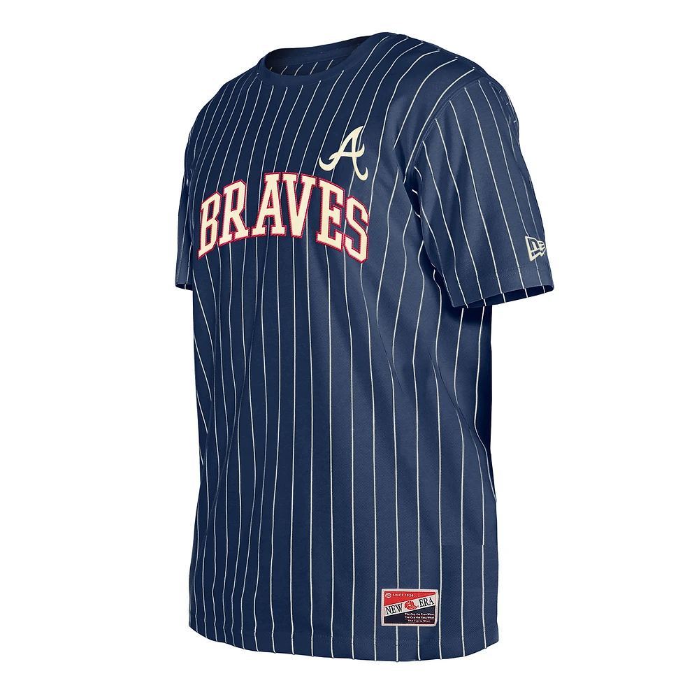 Men's New Era Navy Atlanta Braves Throwback Pinstripe T-Shirt