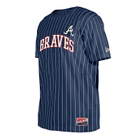 Men's New Era Navy Atlanta Braves Throwback Pinstripe T-Shirt