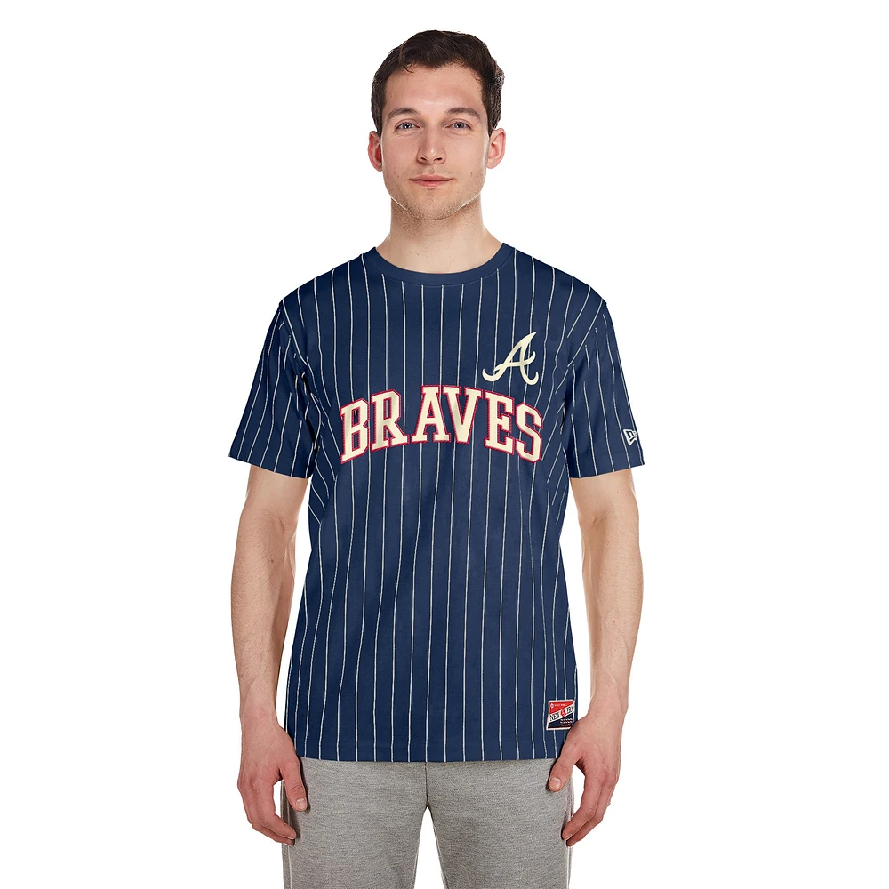 Men's New Era Navy Atlanta Braves Throwback Pinstripe T-Shirt