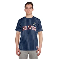 Men's New Era Navy Atlanta Braves Throwback Pinstripe T-Shirt