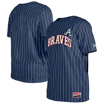 Men's New Era Navy Atlanta Braves Throwback Pinstripe T-Shirt