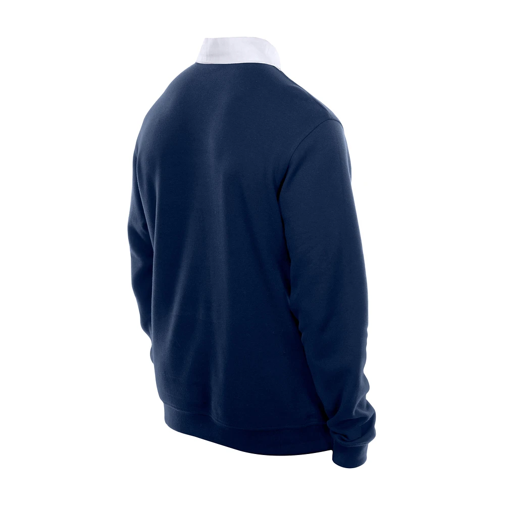 Men's New Era Navy Atlanta Braves Throwback Prep Colorblock Rugby Polo