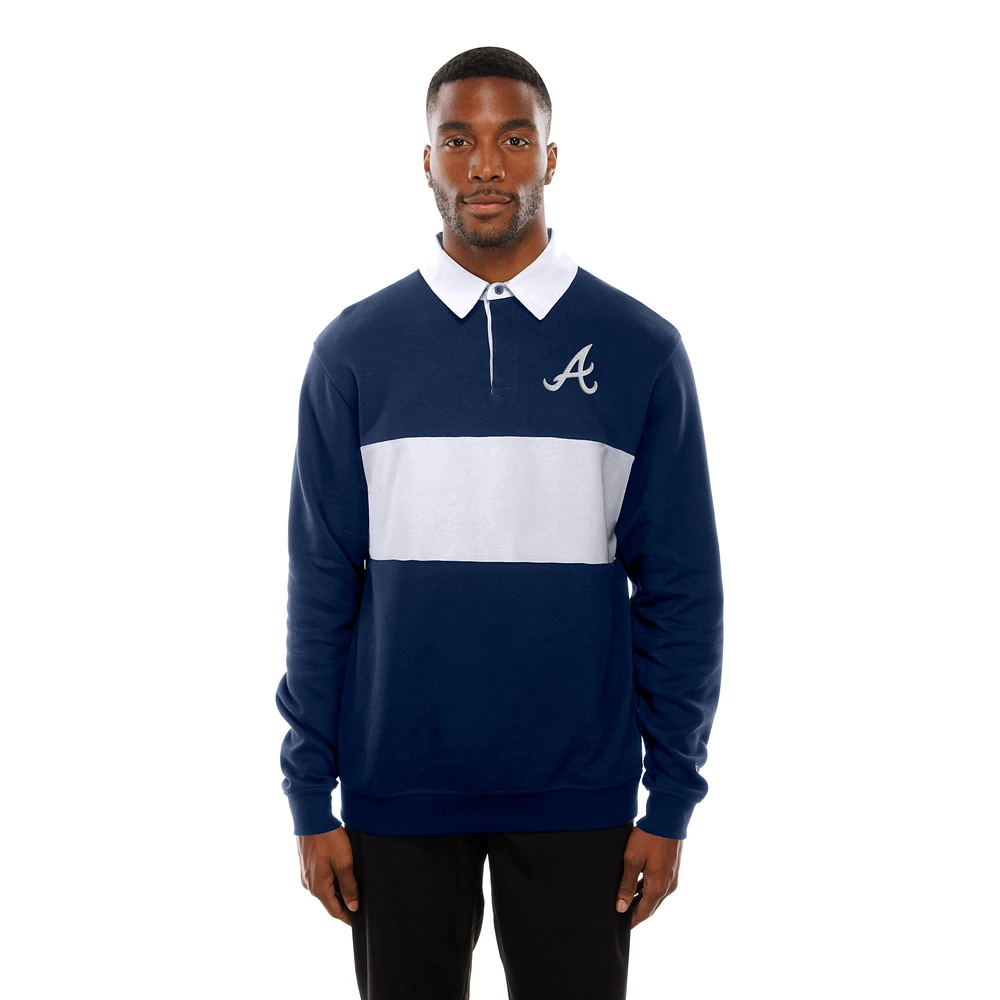 Men's New Era Navy Atlanta Braves Throwback Prep Colorblock Rugby Polo