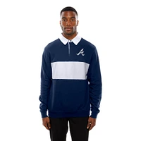 Men's New Era Navy Atlanta Braves Throwback Prep Colorblock Rugby Polo