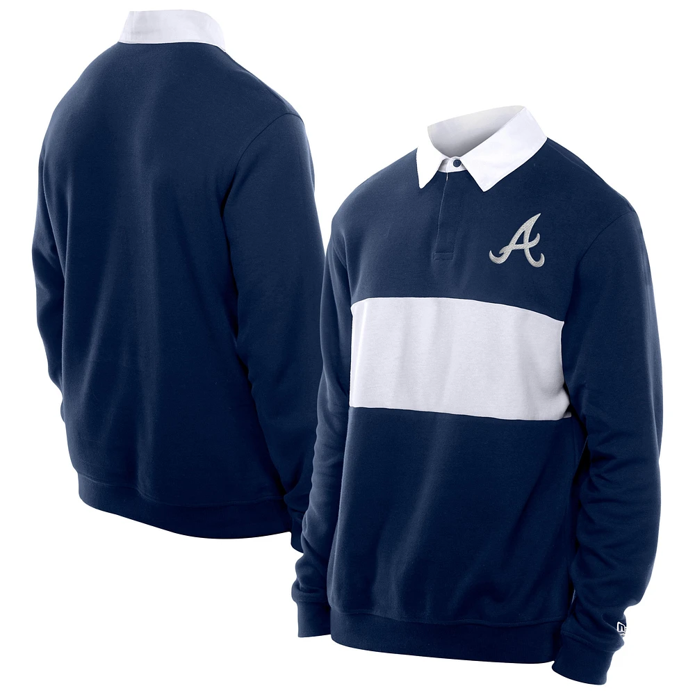 Men's New Era Navy Atlanta Braves Throwback Prep Colorblock Rugby Polo