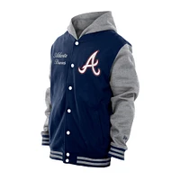 Veste à capuche en polaire bleu marine New Era pour homme, modèle Throwback Prep des Atlanta Braves