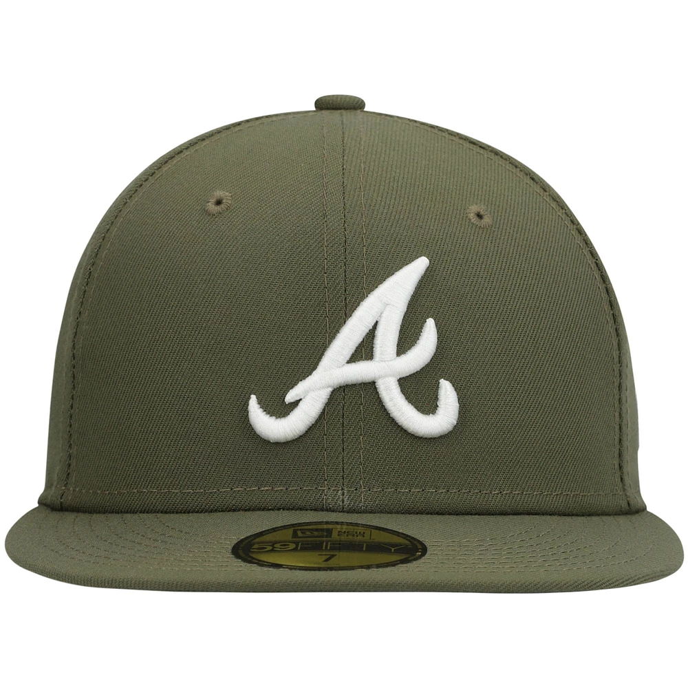Men's New Era Olive Atlanta Braves White Logo 59FIFTY Fitted Hat