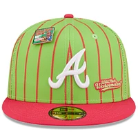 Men's New Era Pink/Green Atlanta Braves MLB x Big League Chew - Wild Pitch Watermelon Flavor Pack 59FIFTY Fitted Hat