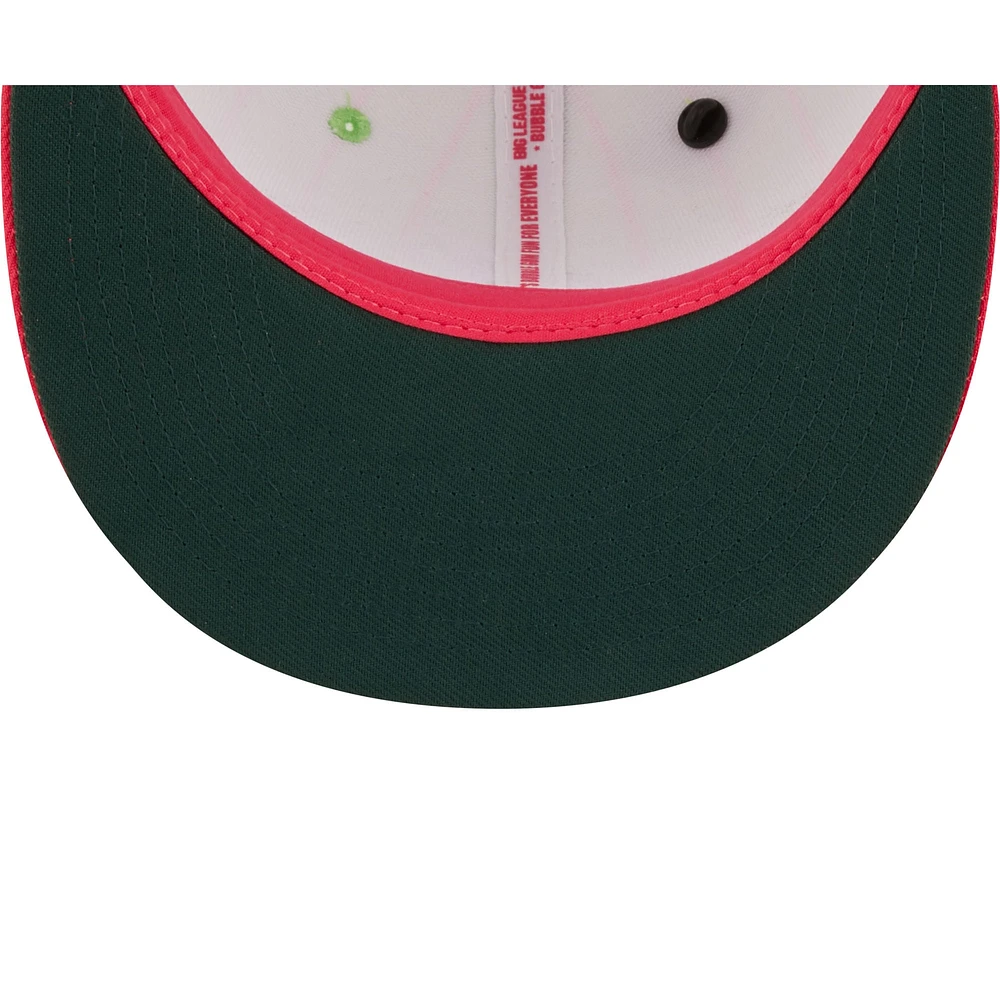Men's New Era Pink/Green Atlanta Braves MLB x Big League Chew - Wild Pitch Watermelon Flavor Pack 59FIFTY Fitted Hat
