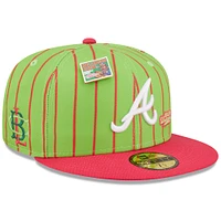 Men's New Era Pink/Green Atlanta Braves MLB x Big League Chew - Wild Pitch Watermelon Flavor Pack 59FIFTY Fitted Hat