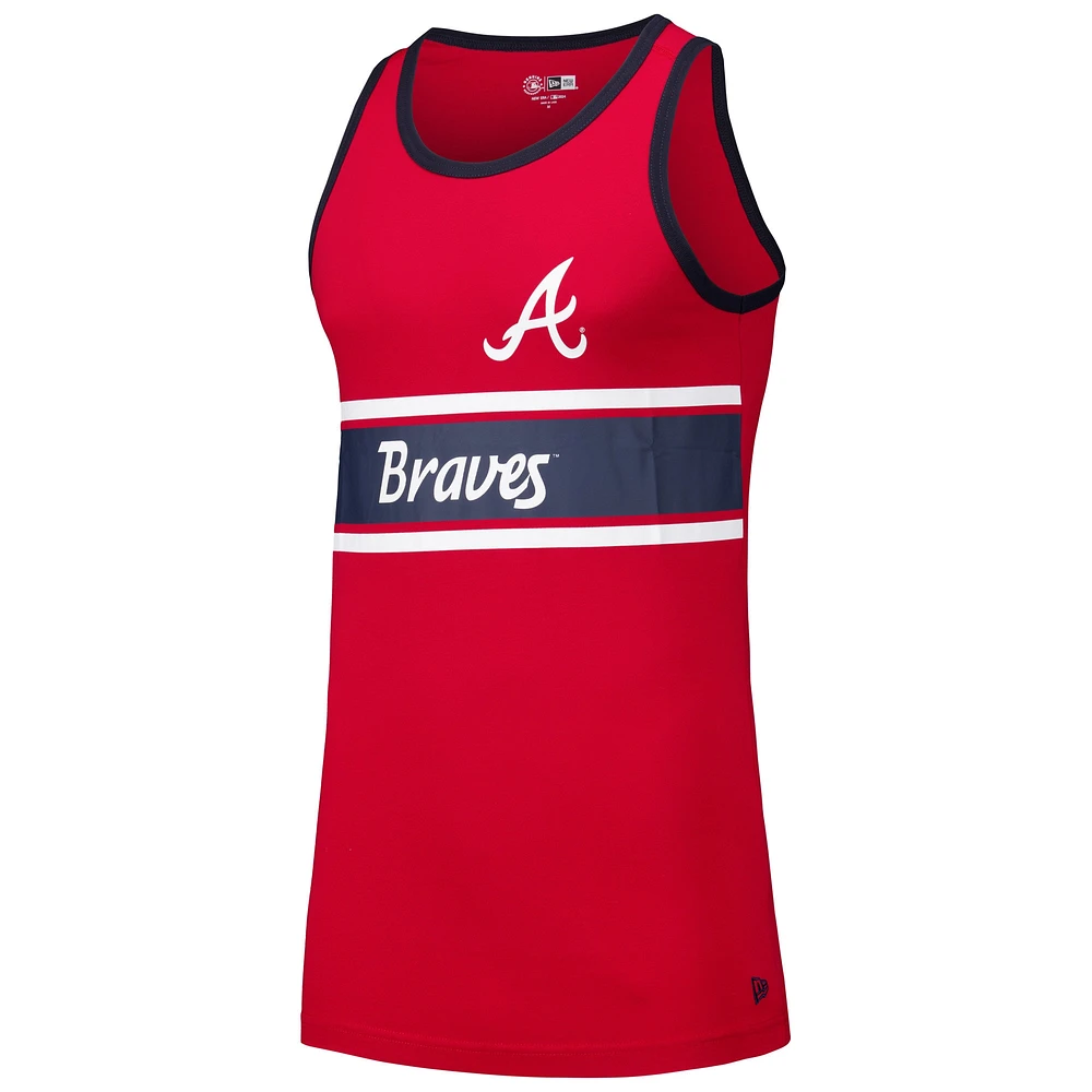 Débardeur Ringer en jersey rouge des Atlanta Braves New Era pour hommes