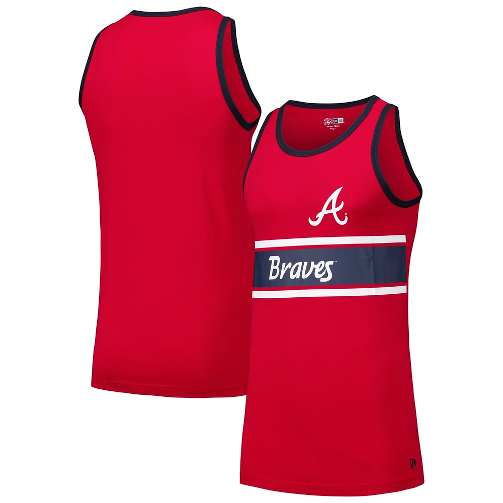 Débardeur Ringer en jersey rouge des Atlanta Braves New Era pour hommes