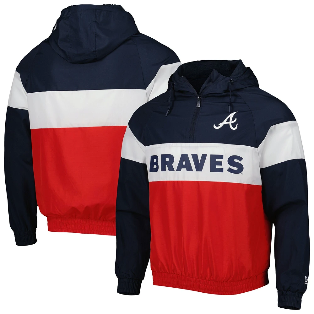 Men's New Era Red Atlanta Braves Raglan Quarter-Zip Hoodie