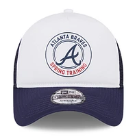 Men's New Era White/Navy Atlanta Braves Spring Training Circle Foam A-Frame 9FORTY Trucker Adjustable Hat