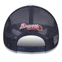 Men's New Era White/Navy Atlanta Braves Spring Training Circle Foam A-Frame 9FORTY Trucker Adjustable Hat