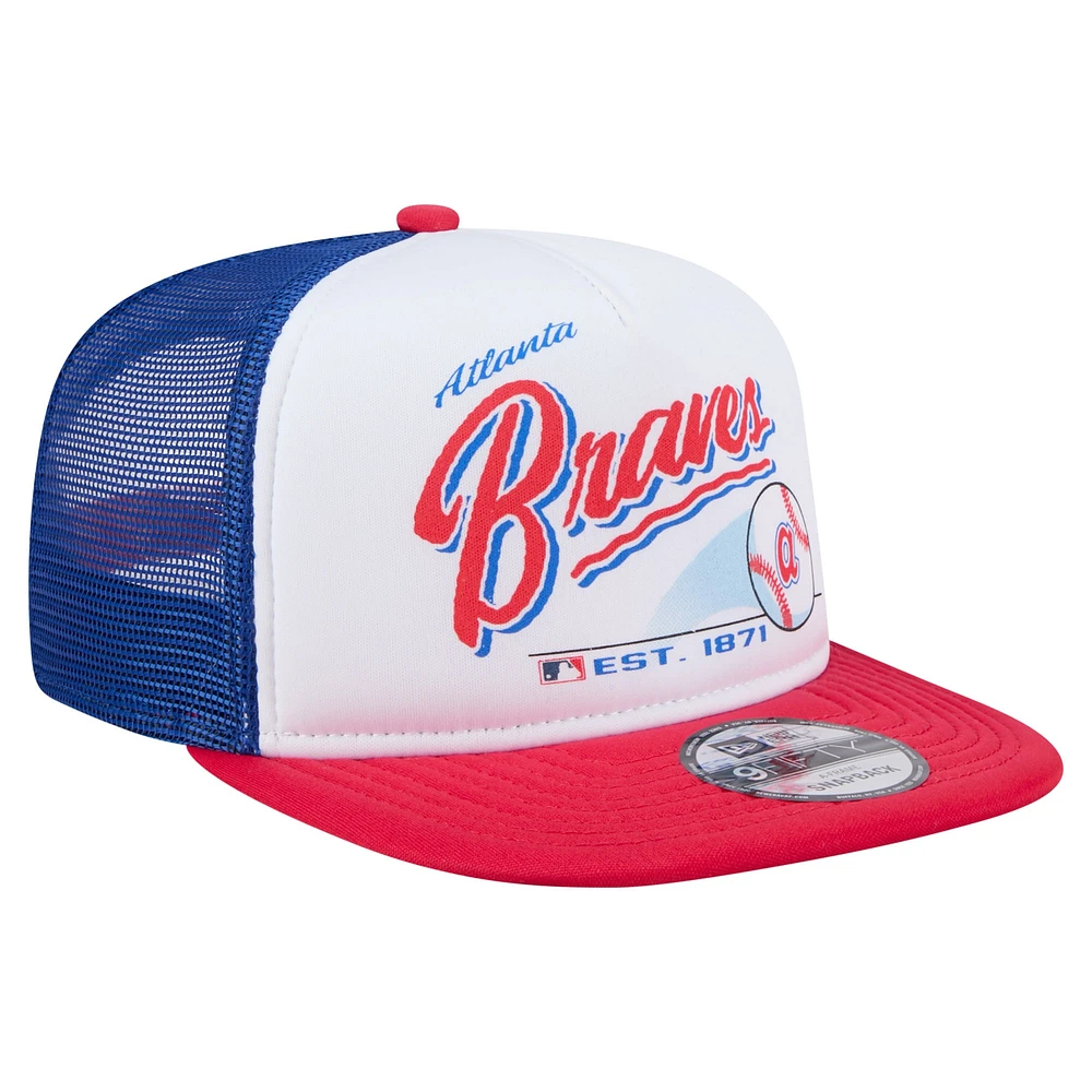 Men's New Era White/Red Atlanta Braves Retro Script Trucker 9FIFTY Snapback Hat